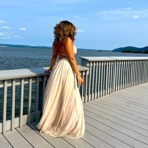 Champagne long prom dress